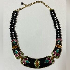 Stunning Heidi Daus Statement Necklace Black Gold Toned Multi Colour Rhinestone